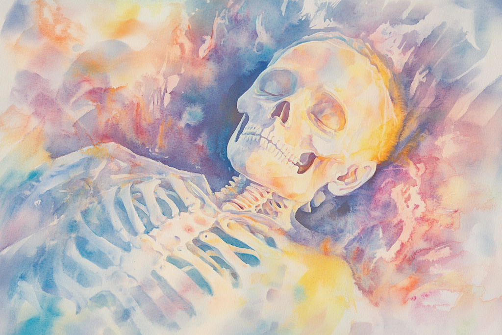 Aquarell eines Skeletts in bunten Farben