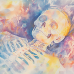 Aquarell eines Skeletts in bunten Farben