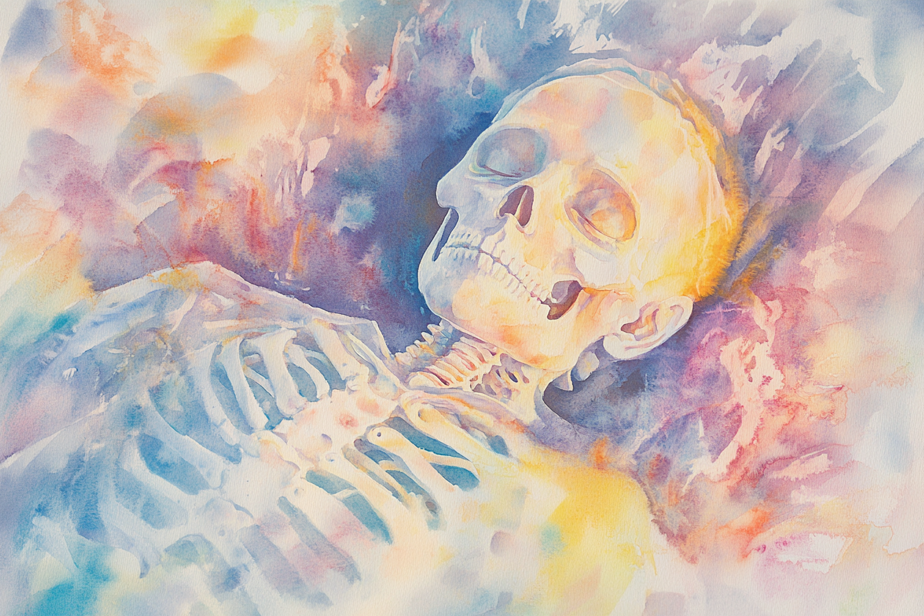 Aquarell eines Skeletts in bunten Farben