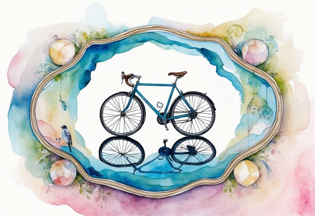 Aquarellfahrrad mit Spiegelbild im Rahmen