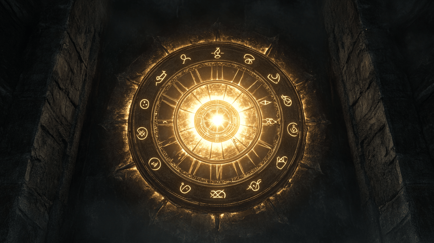 Leuchtendes mystisches Symbol an einer Wand